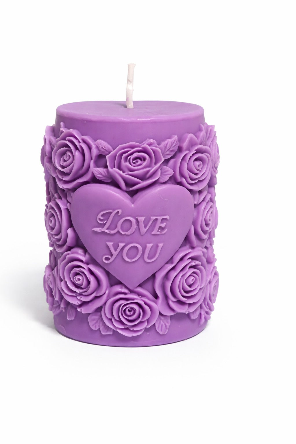 Lumânare cu parfum de lavandă handmade din ceară de soia cu inimă "Love you" diamentru 8 x 6 cm