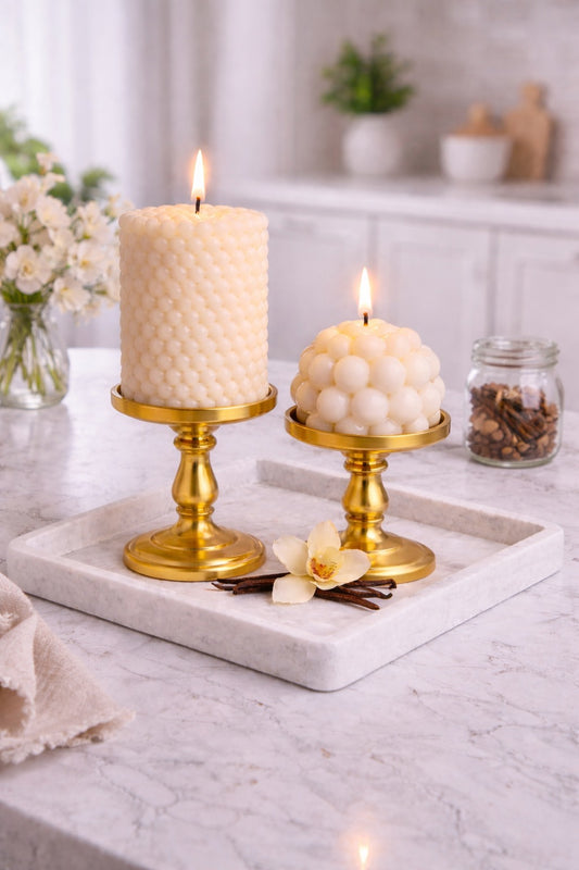 Set de lumânări "Vanilla Luxe Duo" handmade cu parfum de vanilie din ceară de soia cu diamentru 7 x 6,5 cm/ 5 x 6,5 cm